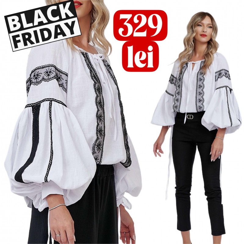 IE Nationala stilizata alba, cu croi modern din panza topita - Iulia