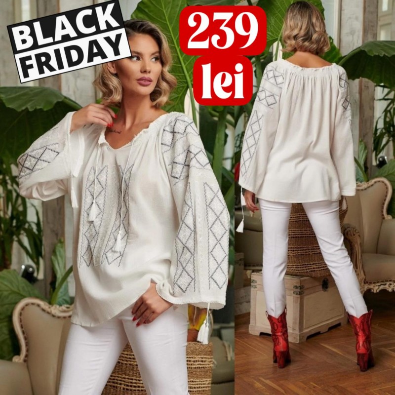 IE Traditionala alba cusuta cu matase