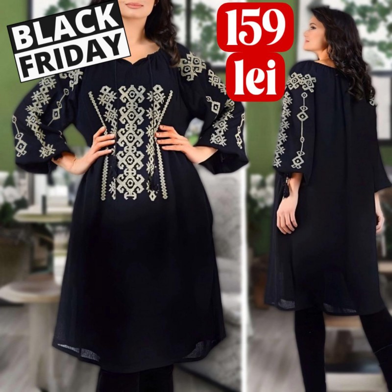 Rochie brodata - Sabrina neagra 03 Rochie brodata - Sabrina neagra 03