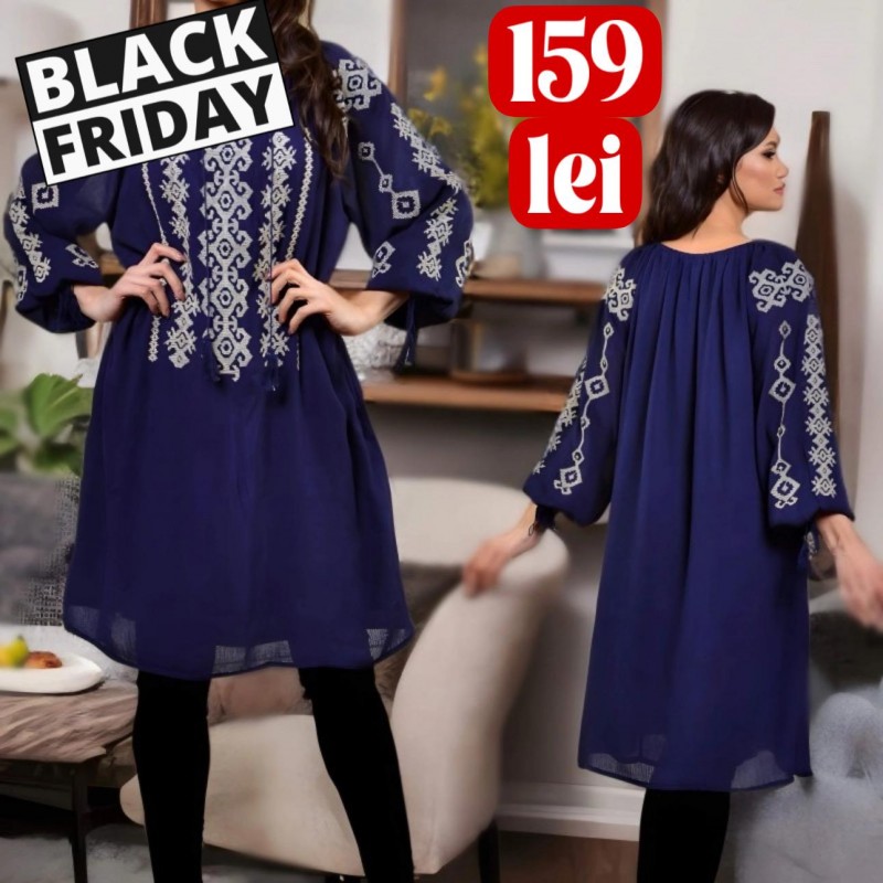 Rochie brodata bleumarin