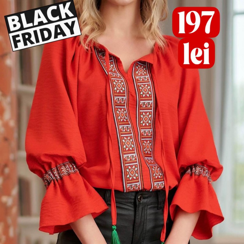 IE Nationala din in rosu, stilizata modern cu maneci clopot