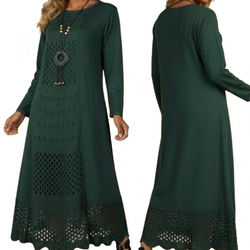 Rochie lunga din tricot verde cu model crosetat